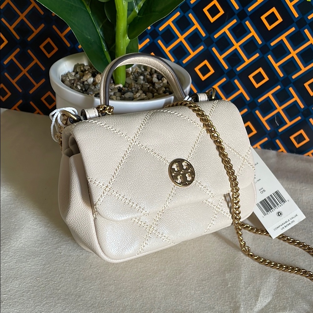 Rare- Tory Burch Willa Nano Top Handle Cream Crossbody Handbag